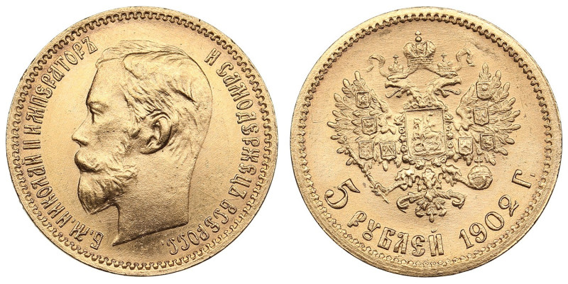 Russia 5 Roubles 1902 АР - Nicholas II (1894-1917)
4.29g. Au 0.900. UNC/UNC. Spl...