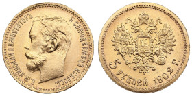 Russia 5 Roubles 1902 АР - Nicholas II (1894-1917)
4.31g. Au 0.900. UNC/UNC. Splendid brilliant exemplar. Bitkin 29; Sidorov 4021. PLEASE NOTE: This l...
