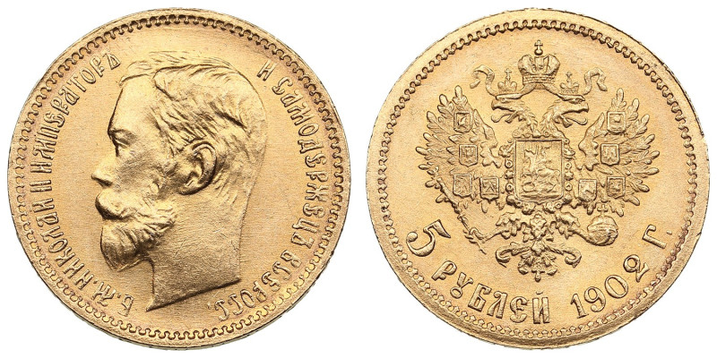 Russia 5 Roubles 1902 АР - Nicholas II (1894-1917)
4.30g. Au 0.900. UNC/UNC. Spl...