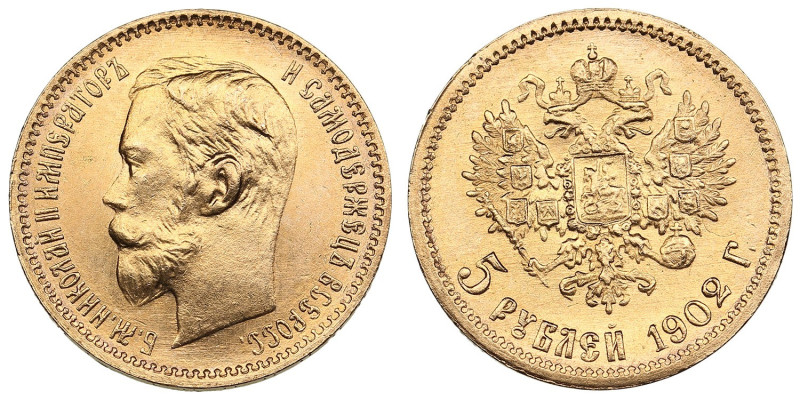 Russia 5 Roubles 1902 АР - Nicholas II (1894-1917)
4.30g. Au 0.900. UNC/UNC. Spl...