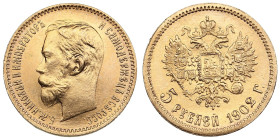 Russia 5 Roubles 1902 АР - Nicholas II (1894-1917)
4.30g. Au 0.900. UNC/UNC. Splendid brilliant exemplar. Bitkin 29; Sidorov 4021. PLEASE NOTE: This l...