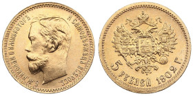 Russia 5 Roubles 1902 АР - Nicholas II (1894-1917)
4.29g. Au 0.900. UNC/UNC. Splendid brilliant exemplar. Bitkin 29; Sidorov 4021. PLEASE NOTE: This l...