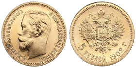Russia 5 Roubles 1902 АР - Nicholas II (1894-1917)
4.32g. Au 0.900. UNC/UNC. Splendid brilliant exemplar. Bitkin 29; Sidorov 4021. PLEASE NOTE: This l...