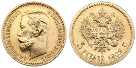 Russia 5 Roubles 1902 АР - Nicholas II (1894-1917)
4.30g. Au 0.900. UNC/UNC. Splendid brilliant exemplar. Bitkin 29; Sidorov 4021. PLEASE NOTE: This l...