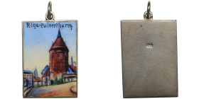 Latvia Silver enameled Souvenir Badge ND (early 20th c.) - The Powder Tower
4.30g. 17x24mm. Hallmark on reverse: 900. 