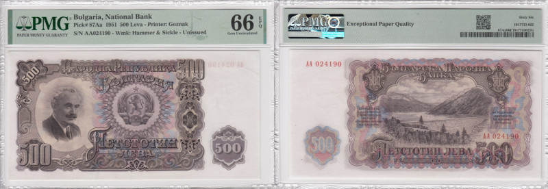 Bulgaria 500 Leva 1951 - PMG 66 EPQ Gem Uncirculated
Pick 87Aa.