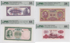 Group of Graded China Banknotes (4) PMG 55-64
Various.