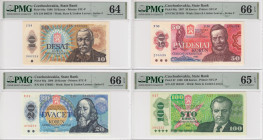 Czechoslovakia 100, 50, 20 & 10 Korun 1986-1989 - PMG 64-66 UNC (4)
Pick 97, 96a, 95a, 94a. For additional photographs, please visit our website.
