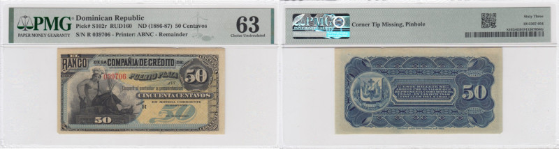 Dominican Republic 50 Centavos 1886 - PMG 63 Choice Uncirculated
Pick S102r.