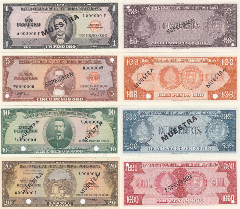 Dominican Republic 1- 1000 Pesos 1967-74 (8) Specimens
UNC. Pick 99s-109s.