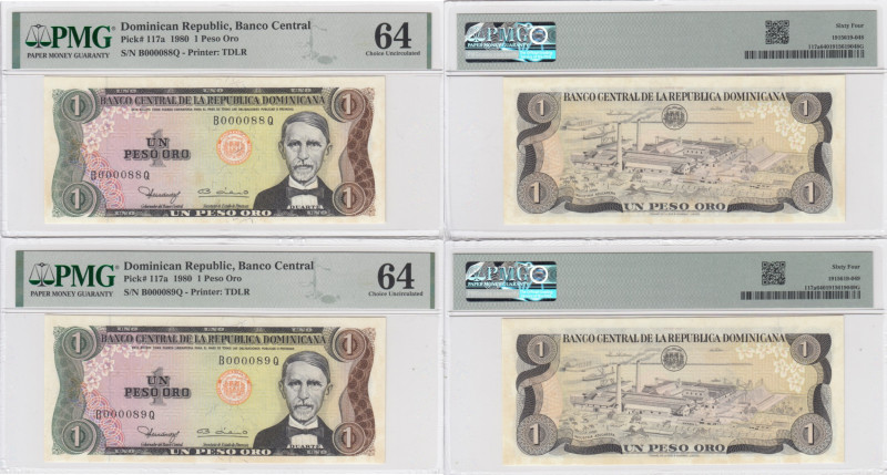 Dominican Republic 1 Peso Oro 1980 (2) PMG 64, Low #
Pick 117a.