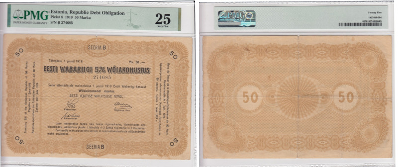 Estonia (Republic Debt Obligation) 50 Marka 1919 - PMG 25 Very Fine
Only 3 speci...
