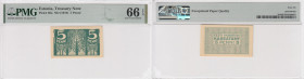 Estonia 5 Penni ND (1919) - PMG 66 EPQ Gem Uncirculated
Only 1 specimen graded higher by PMG. Pick 39a. 