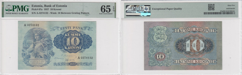 Estonia 10 Krooni 1937 - PMG 65 EPQ Gem Uncirculated
Pick 67a.