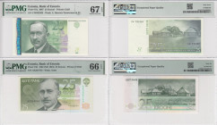 Estonia 25 Krooni 1992 (ND 1994) & 2007 - PMG 66 EPQ Gem Uncirculated & 67 EPQ Superb Gem Unc (2)
Pick 73a, 87a.