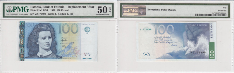 Estonia 100 Krooni 1999 - PMG 50 EPQ About Uncirculated
Pick 82a*.