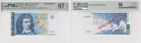 Estonia 100 Krooni 1999 - SPECIMEN - PMG 67 EPQ Superb Gem Unc
PROOV overprint. Only 4 specimens graded higher by PMG. Pick 82s. 