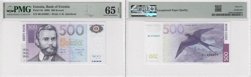 Estonia 500 Krooni 2000 - PMG 65 EPQ Gem Uncirculated
Pick 83.