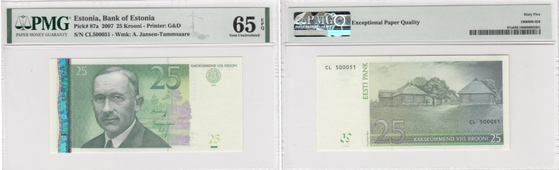 Estonia 25 Krooni 2007 - PMG 65 EPQ Gem Uncirculated
Pick 87a.