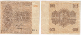 Finland 50 Markkaa 1945
F-VF. Letter A with error. Pick 79a. Rare.