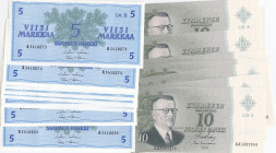 Finland 5 & 10 Markkaa 1963 Sequential # (12+10)
UNC. Pick 106A, 104.
