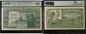 Germany (Occupation of Lithuania WWI, Kowno) 1000 Mark 1918 - PMG 64 EPQ Choice Uncirculated
Pick R134a, Wmk: Rosettes, 6 Digit S/N - Black Signatures