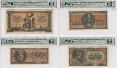 Greece 500 000, 25 000 & 5000 Drachmai 1942-1944 - PMG 64-66 UNC (4)
Pick 126b, 123, 122, 119a. For additional photographs, please visit our website.