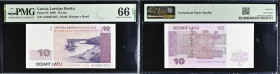 Latvia 10 Latu 2008 - PMG 66 EPQ Gem Uncirculated
Pick 54.