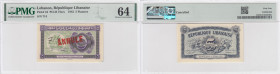 Lebanon 5 Piastres 1942 - PMG 64 Choice Uncirculated
Pick 34.