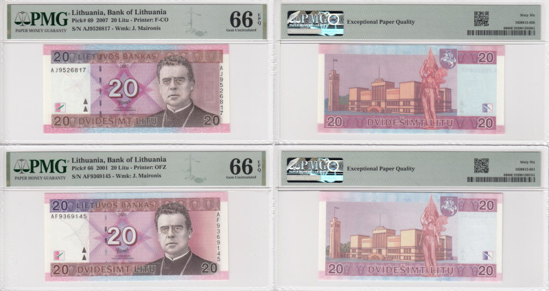 Lithuania 20 Litu 2007 & 2001 - PMG 66 EPQ Gem Uncirculated (2)
Pick 69, 66.
