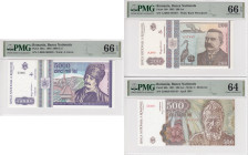 Romania 5000, 1000, 500 & 200 Lei 1991-1993 - PMG 64-68 UNC (5)
Pick 104a, 102, 101a, 98b, 100. For additional photographs, please visit our website.