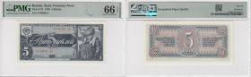 Russia (USSR) 5 Rubles 1938 - PMG EPQ 66 Gem Uncirculated
Only 7 exemplars certified finer by PCGS. Pick 215. Rare state of preservation.