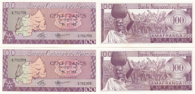 Rwanda 100 Francs 1964 (2) Fancy #
UNC. Pick 8a.