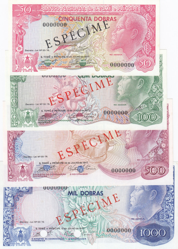 St. Thomas & Principe 50- 1000 Dobras 1977 (4) SpecimENS
UNC. Pick 52s-55s.