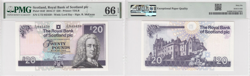 Scotland 20 Pounds 2016-2017 - PMG 66 EPQ Gem Uncirculated
Pick 354f.