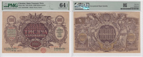 Ukraine 1000 Karbovantsiv ND (1918) - PMG 64 EPQ Choice Uncirculated
Pick 35a.