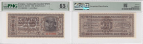 Ukraine (German Occupation WWII) 20 Karbowanez 1942 - PMG 65 EPQ Gem Uncirculated
Pick 53.