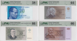 Finland 50 Markkaa 1963, 1977 & 10 Markkaa 1963, 1986 - PMG 58 AU-66 UNC(4)
Pick 107a, 108a, 104a, 113a. For additional photographs, please visit our ...