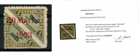 Estonia stamp Airmail 20 Marka 1923 Päevaleht perforation
Certificate & signed by K.Kokk. 
Sold as seen, no returns.