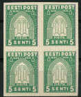 Estonia proof stamps, fourblock 5 senti Pirita 1936
Estonia proof stamps 5 senti Pirita. MNH.  1936. Sold as seen, no returns.