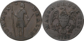 1788 Massachusetts Half Cent. Ryder 1-B, W-6010. Rarity-2. VF-35 (PCGS).
PCGS# 308. NGC ID: 2B23.

Estimate: $500