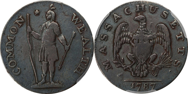 1787 Massachusetts Cent. Ryder 2b-A, W-6040. Rarity-2. Arrows in Left Talon, Hor...