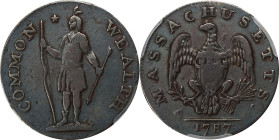 1787 Massachusetts Cent. Ryder 2b-A, W-6040. Rarity-2. Arrows in Left Talon, Horned Eagle. VF Details--Cleaned (PCGS).
PCGS# 305. NGC ID: 2B26.

Es...
