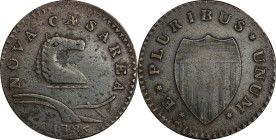 1786 New Jersey Copper. Maris 21-P, W-4920. Rarity-5. Curved Plow Beam, Mane Punch Before Ears, Narrow Shield. Very Fine, Porous, Cleaned.
144.91 gra...