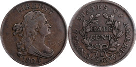 1804 Draped Bust Half Cent. C-8. Rarity-1. Spiked Chin. EF-40 (PCGS).
PCGS# 35167. NGC ID: 222G.

Estimate: $450