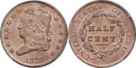 1829 Classic Head Half Cent. C-1. Rarity-1. Unc Details--Questionable Color (PCGS).
PCGS# 35267. NGC ID: 222X.

Estimate: $300