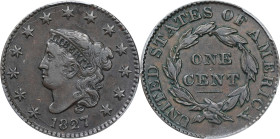 1827 Matron Head Cent. N-8. Rarity-3. VF-35 (PCGS).
PCGS# 1651. NGC ID: 225H.

Estimate: $200