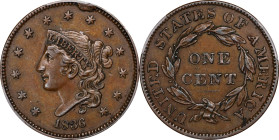 1836 Modified Matron Head Cent. N-6. Rarity-2. AU-53 (PCGS).
PCGS# 37126. NGC ID: 225T.

Estimate: $400