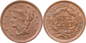 1850 Braided Hair Cent. N-7. Rarity-2. Unc Details--Cleaned (PCGS).
PCGS# 1889. NGC ID: 226G.

Estimate: $150
