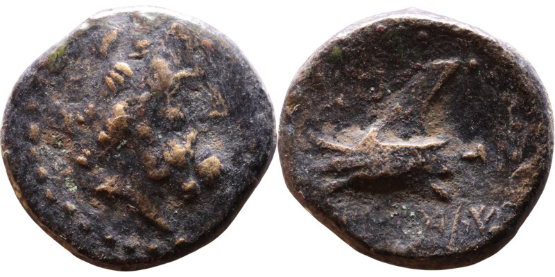 Arados Phoenicia . (2 century BC) Bronze coin. Obv: Bearded head of Zeus right R...